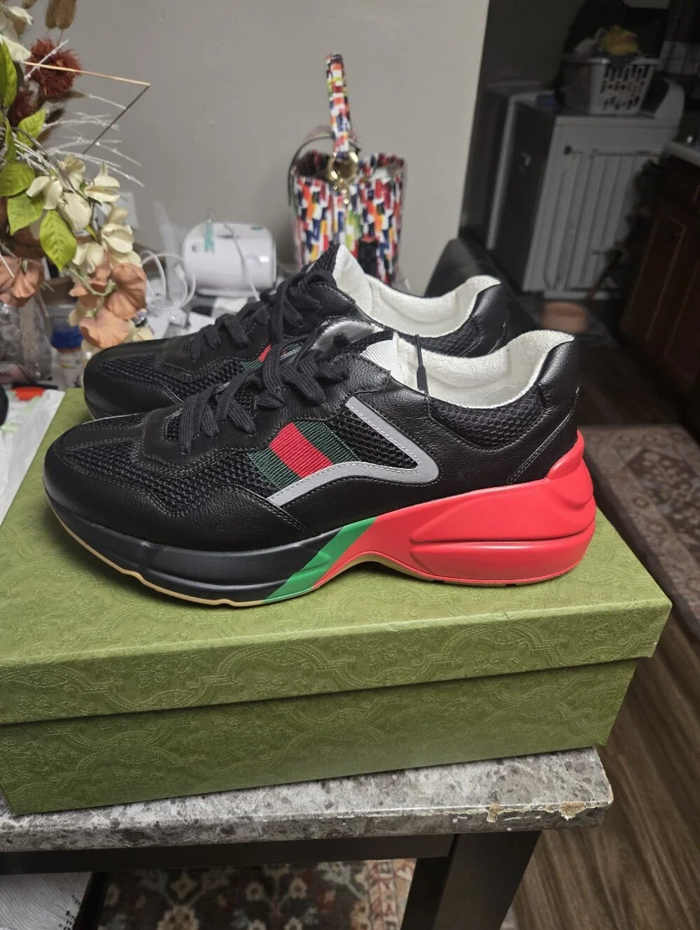 Gucci Black Sneakers with Red & Green Side Stripe